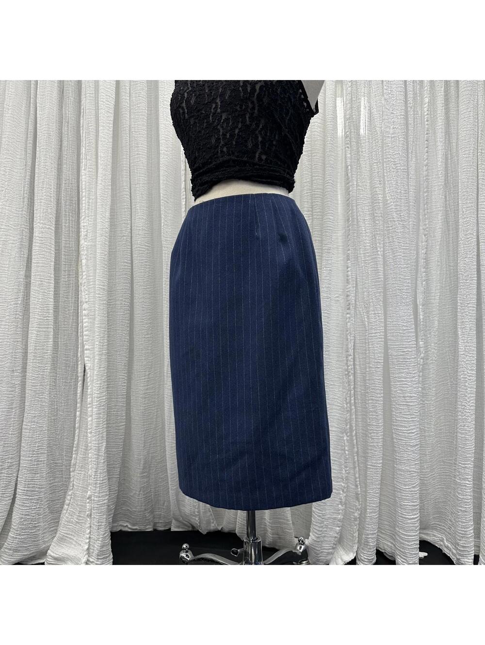 Vintage Larry Levine Classic Navy Pinstripe Pencil Skirt (6)